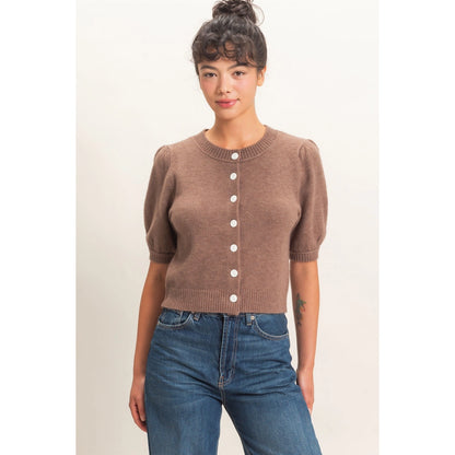 Button Short Sleeve Sweater
