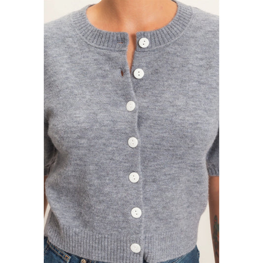 Button Short Sleeve Sweater