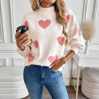 Pink Heart Knit Pullover