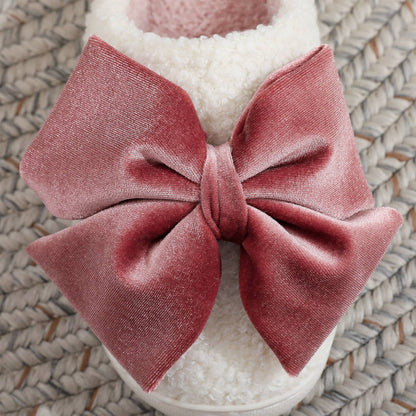 Velvet Bow Plush Slippers