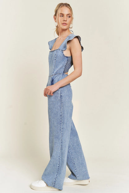Ruffle Denim Jumpsuit