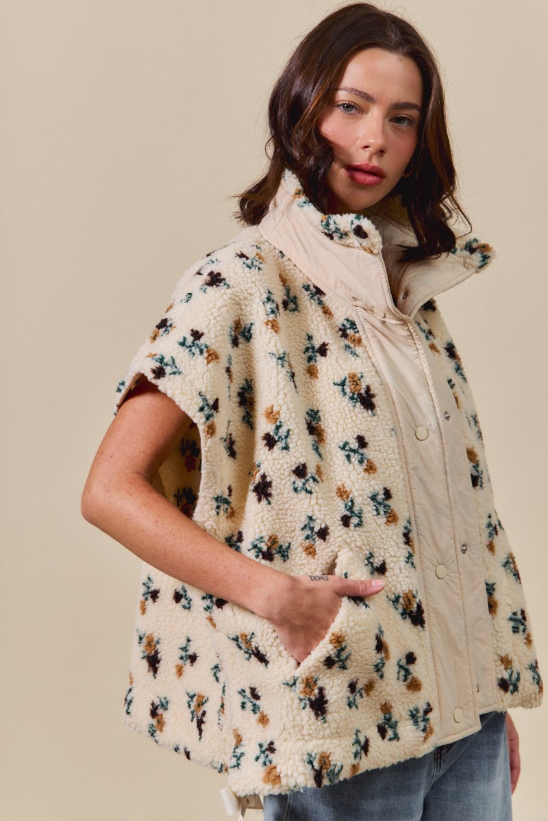 Floral Sherpa Vest Jacket