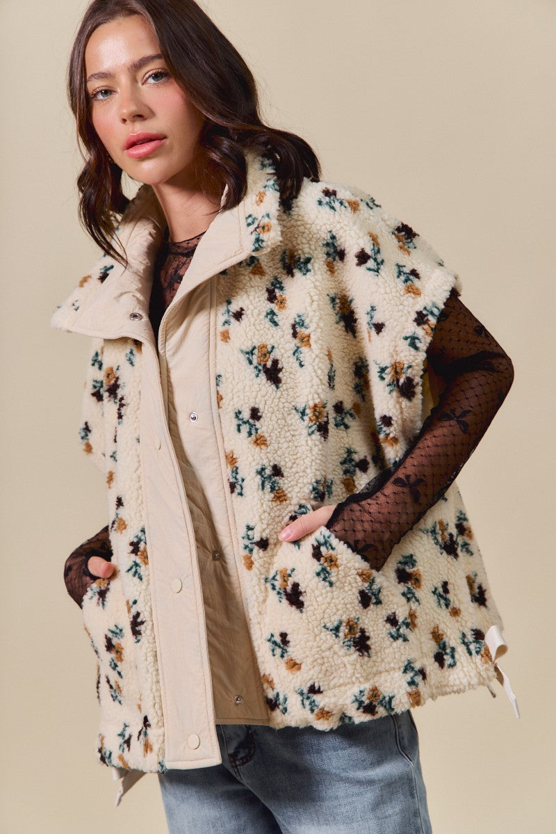 Floral Sherpa Vest Jacket
