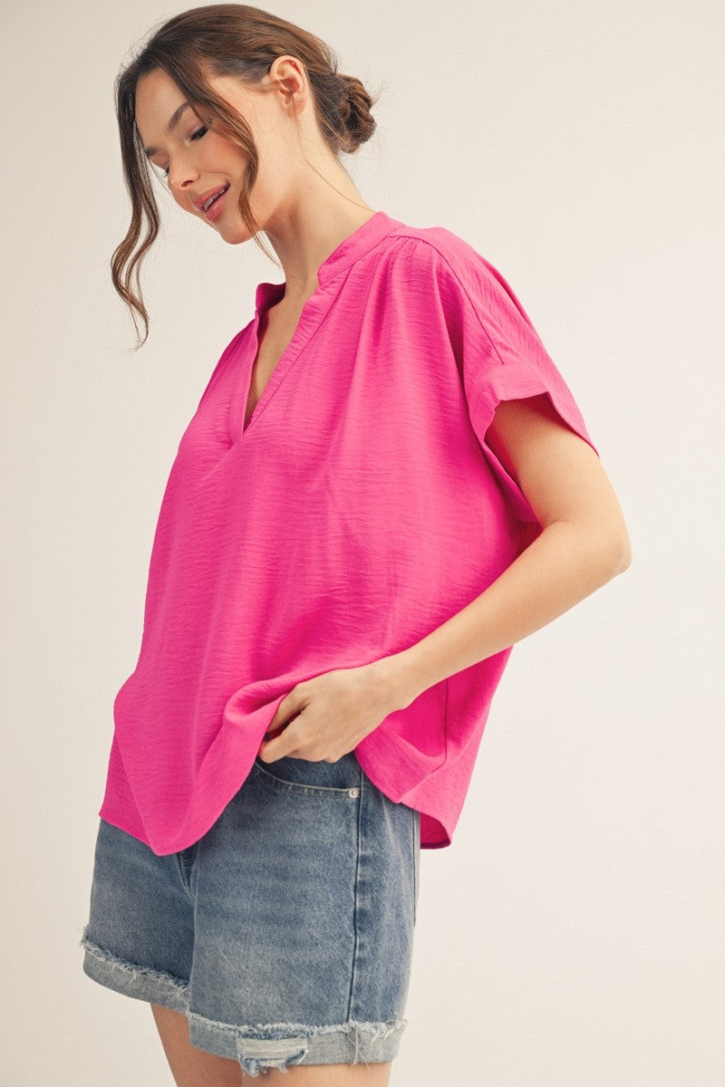 V Neck Crinkle Top