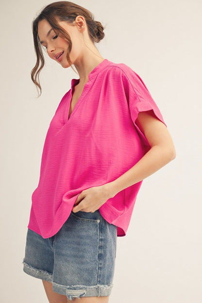 V Neck Crinkle Top