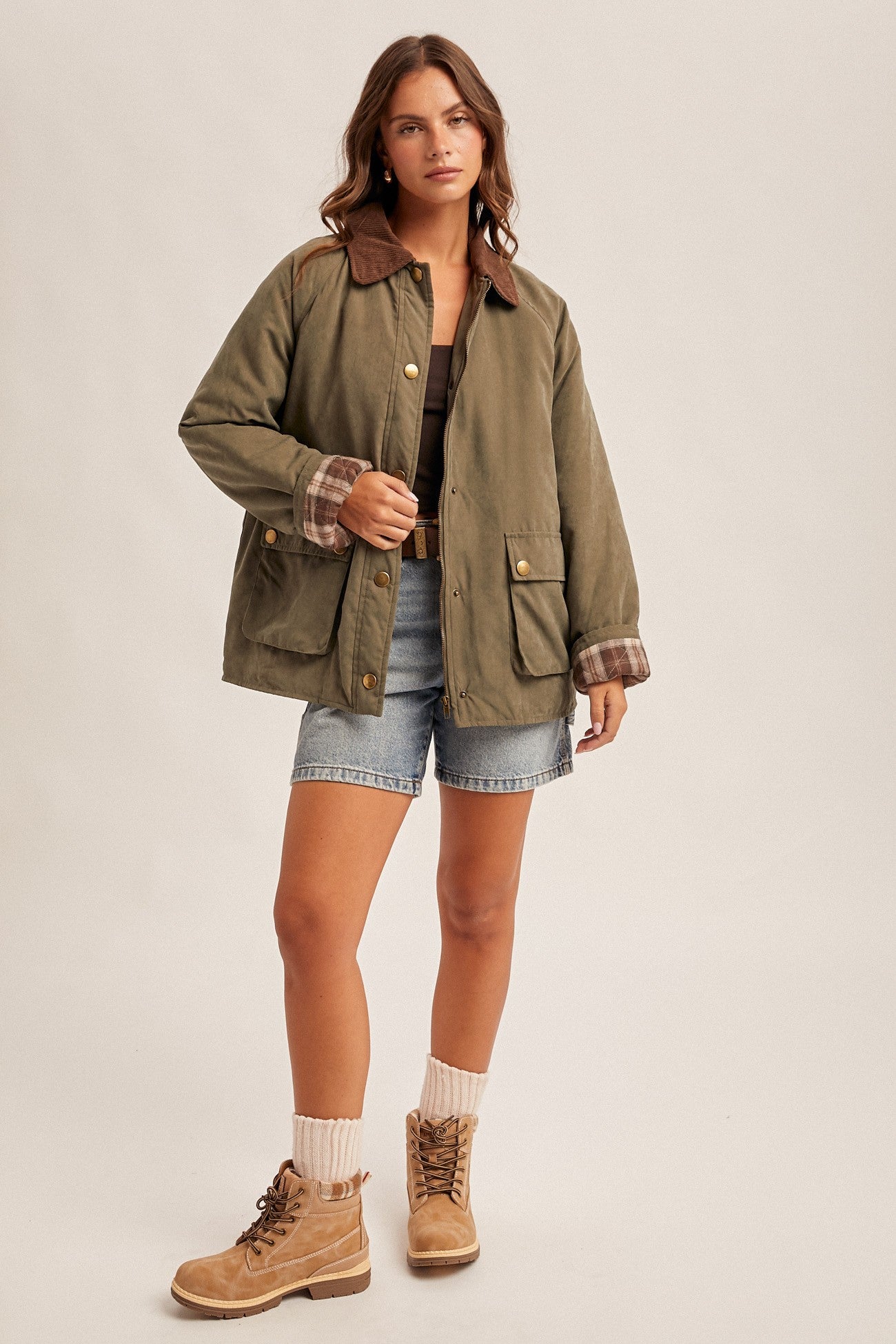 Olive Corduroy Collar Jacket