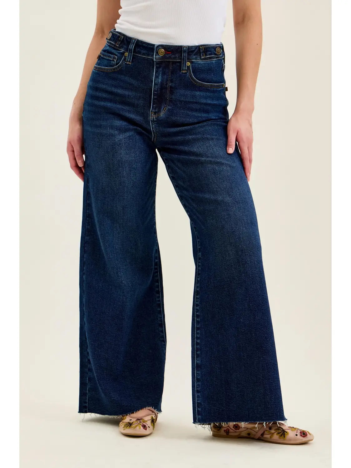 Dark Raw Hem Cinch Waist