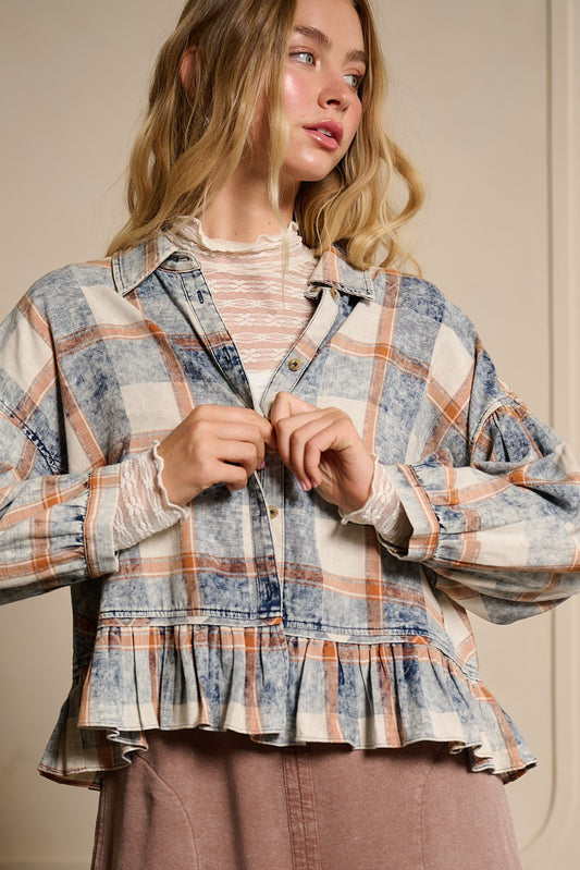 Plaid Ruffle Button Up