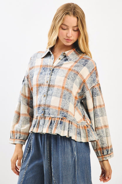 Plaid Ruffle Button Up
