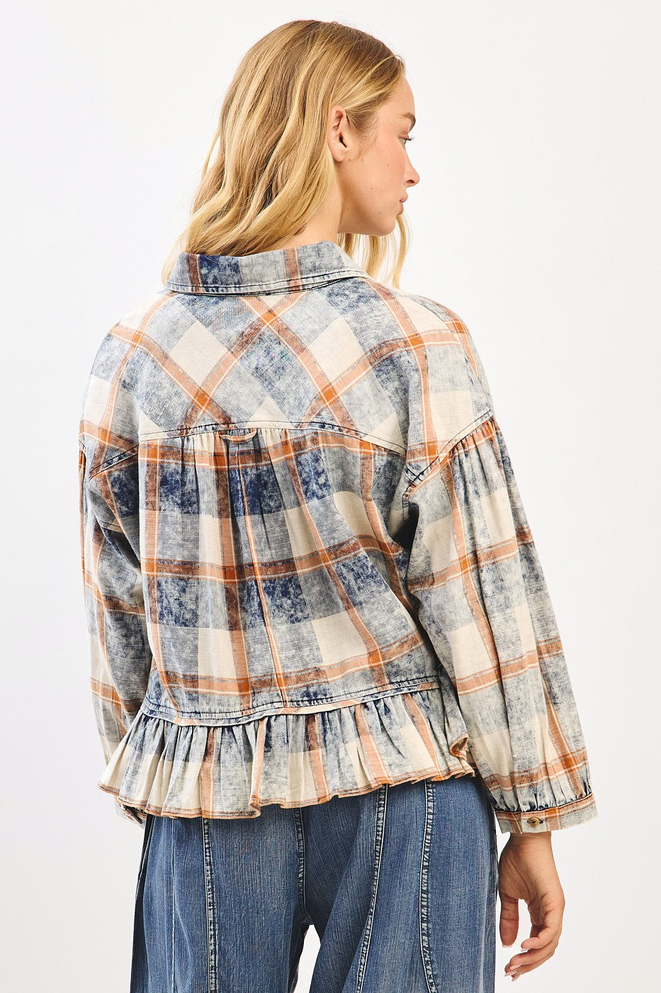 Plaid Ruffle Button Up