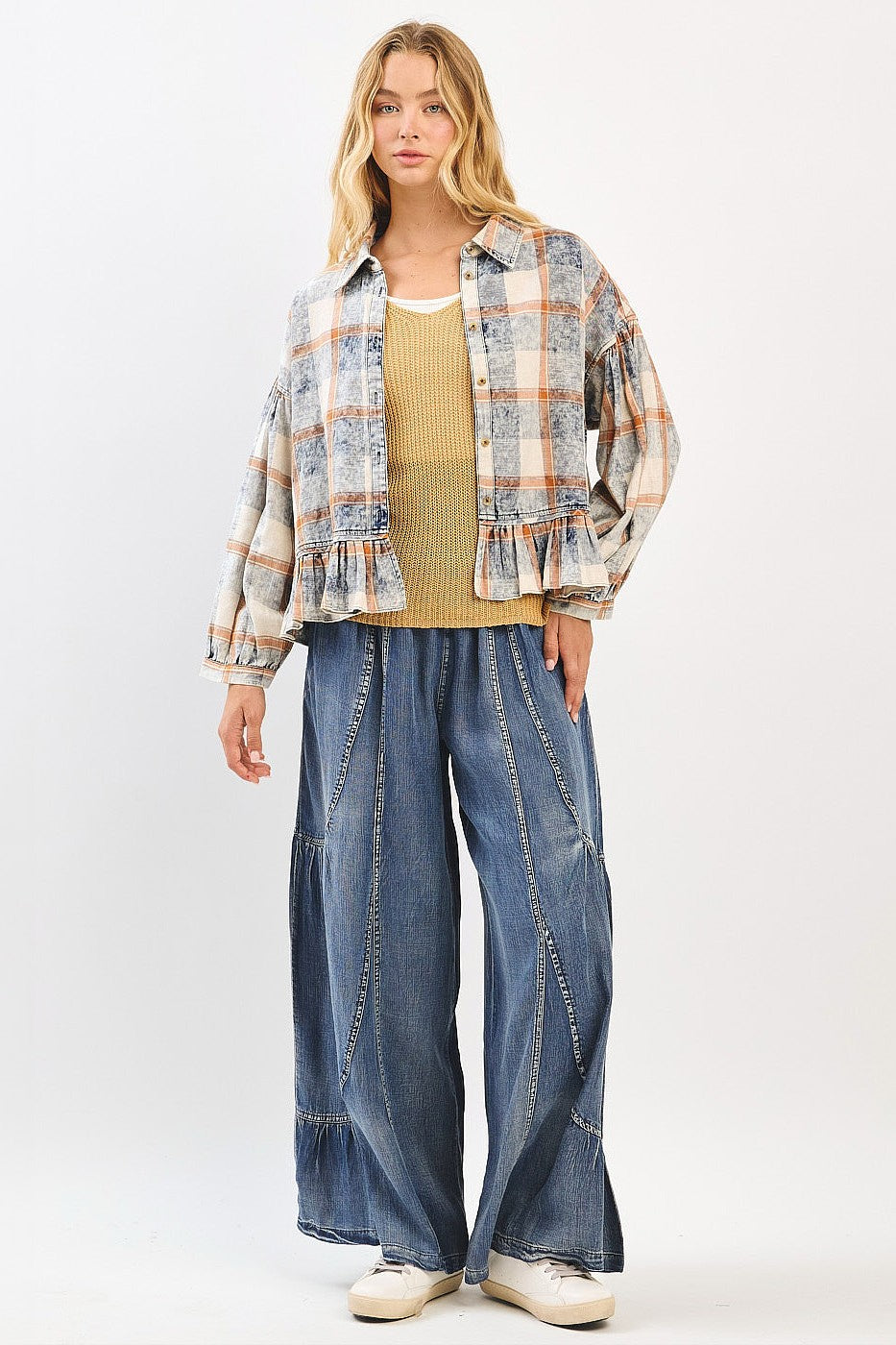 Plaid Ruffle Button Up