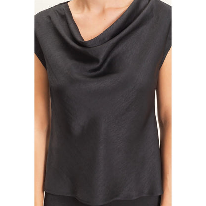Satin Black Cowl Top