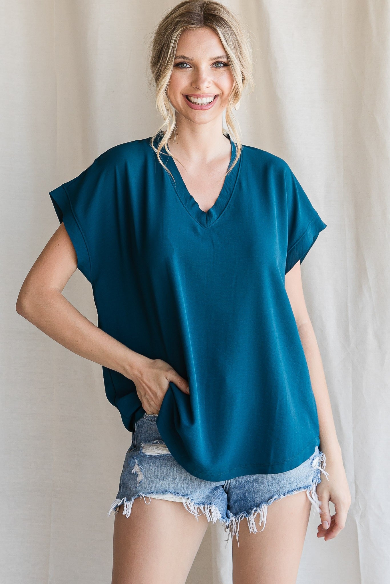 Solid Cap Sleeve Top