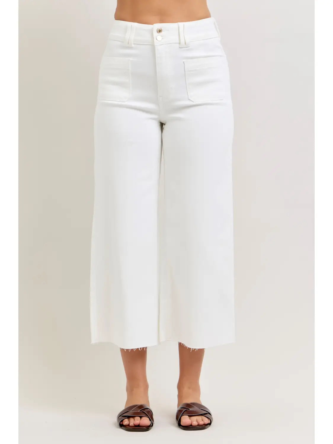 White Raw Hem Trouser Pant