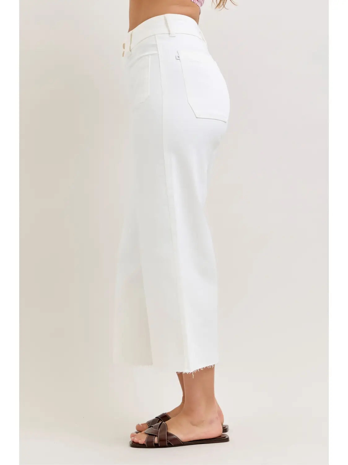 White Raw Hem Trouser Pant