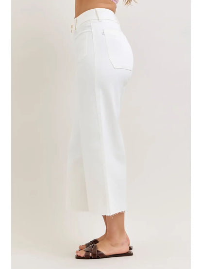 White Raw Hem Trouser Pant