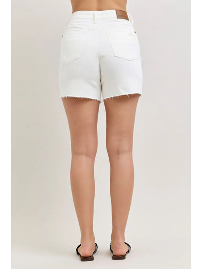 White Distressed Dad Short